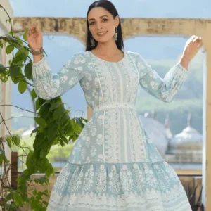 Priya Print Midi – Sky